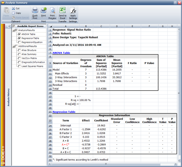 Results for the dispersion model in the example.