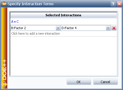 Specifying the interaction terms of interest.