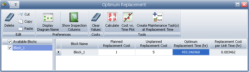 BlockSim's Optimum Replacement Utility