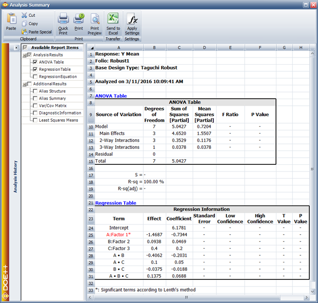 Results for the location model in the example.