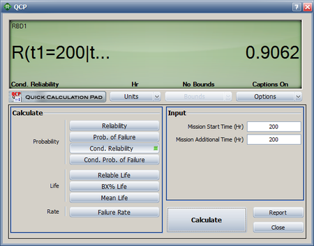 Conditional reliability calculation for the system.