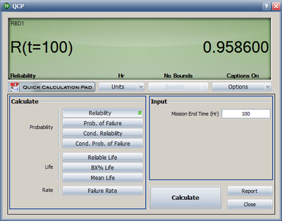 Reliability results for Example 9