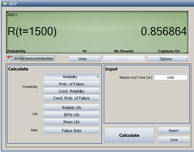 Calculated System Reliability at Time 1,500