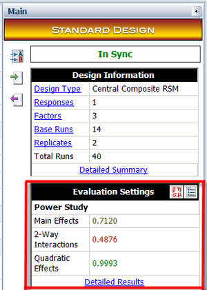 Settings for creating the RSM design