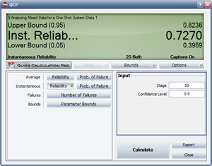 Instantaneous reliability with 2-sided 90% confidence bounds.