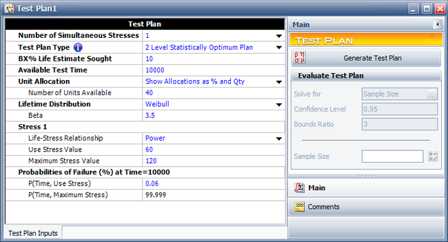 Test plan setup for a single stress test.