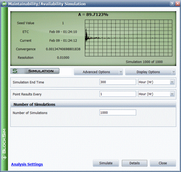 BlockSim simulation window.