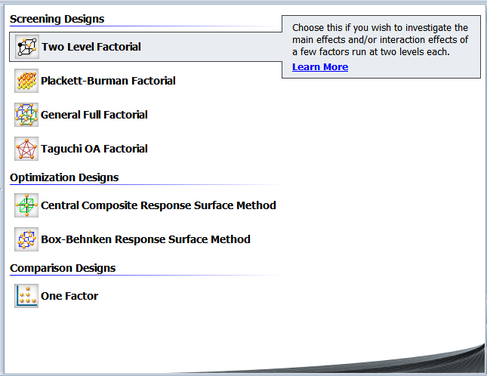 Selection of full factorial experiments with two levels in DOE++.