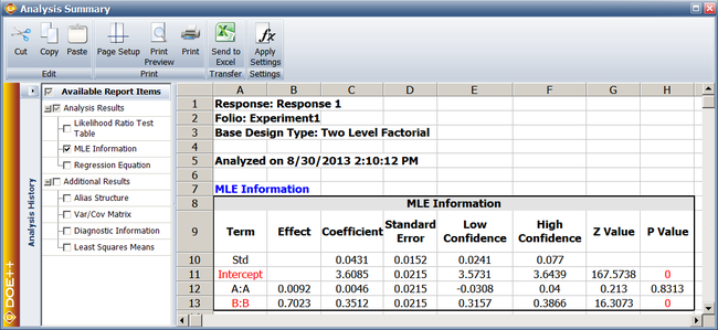 MLE information from DOE++.