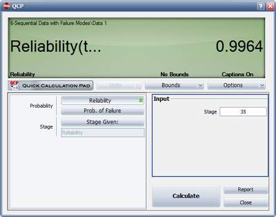 Calculate the reliability at the end of the 35th launch.