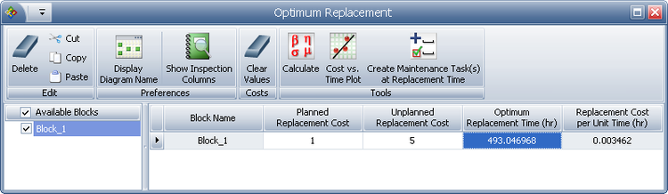 BlockSim 8's Optimum Replacement Utility