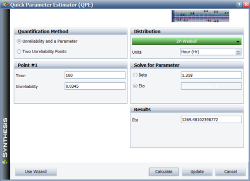 BlockSim's Quick Parameter Estimator (QPE) used to determine a new Eta based on the newly determined reliability target