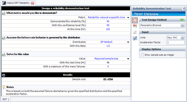 RDT Weibull Demonstrate Reliability Test Time.png